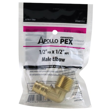Apollo 1/2 in. x 1/2 in. MNPT PEX-A Barb Brass 90-Degree Male Elbow Fitting EPXME1212